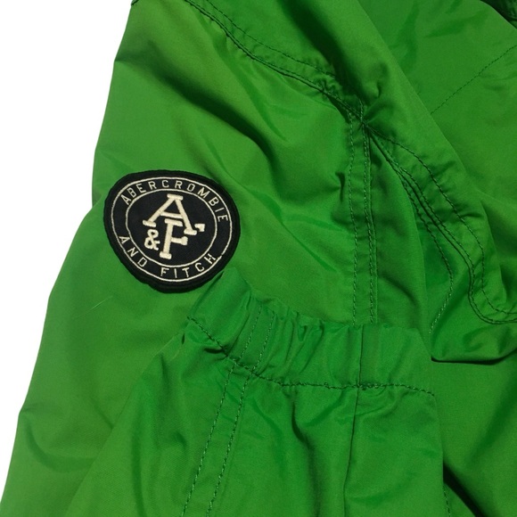Abercrombie Green Windbreaker Rain Jacket Y2K Men medium Hooded - Picture 9 of 16
